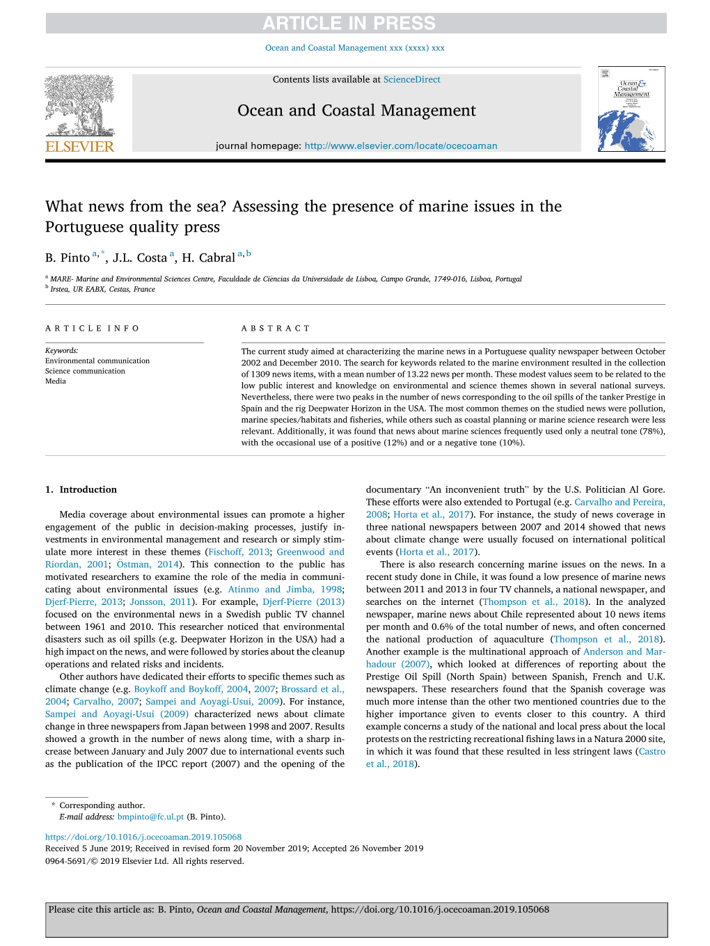 What News from the Sea? Assessing the Presence of Marine Issues in the Portuguese Quality Press