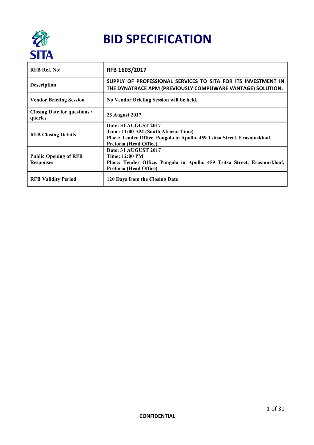 Bid Specification Template