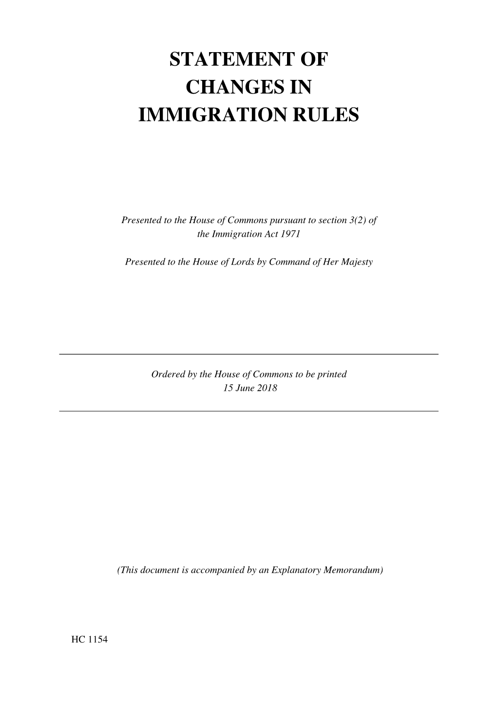 Hc 1154 – Statement of Changes in Immigration Rules