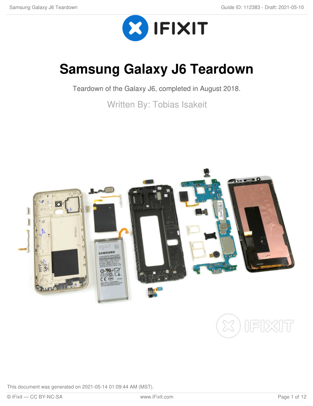 Samsung Galaxy J6 Teardown Guide ID: 112383 - Draft: 2021-05-10