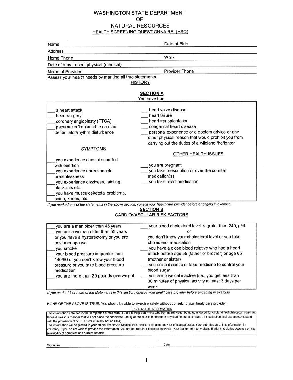 Fire Health Screening Questionnaire