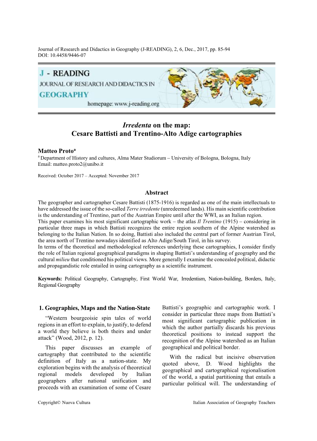 Cesare Battisti and Trentino-Alto Adige Cartographies