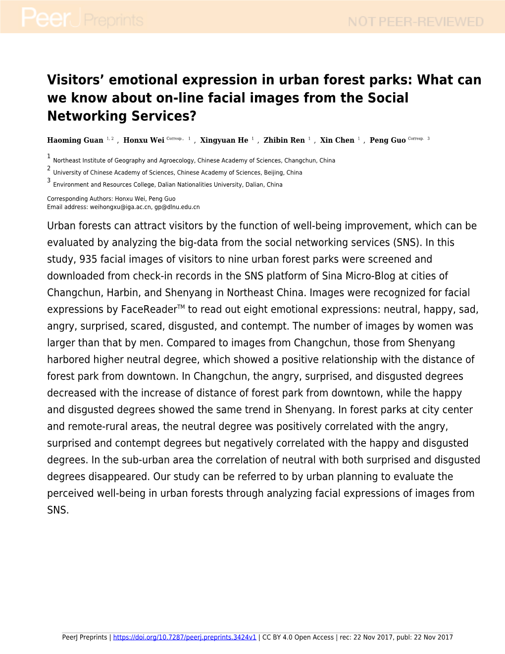 Visitors' Emotional Expression in Urban Forest Parks