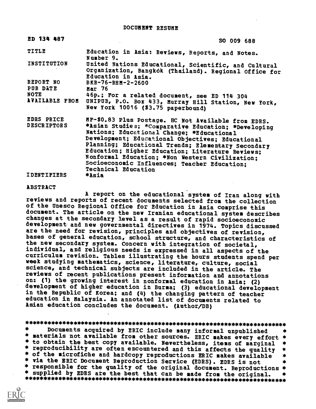 REPORT NO BKR-76-RHM-2-2600 PUB DATE Mar 76 NOTE 46P.; for a Related Document, See ED 114 304 AVAILABLE FROMUNIPUB, P.O