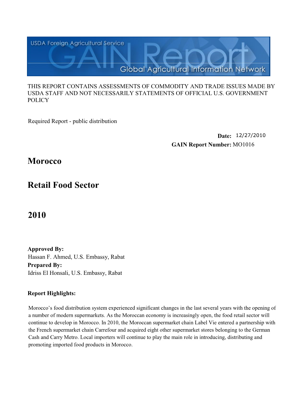 2010 Retail Food Sector Morocco