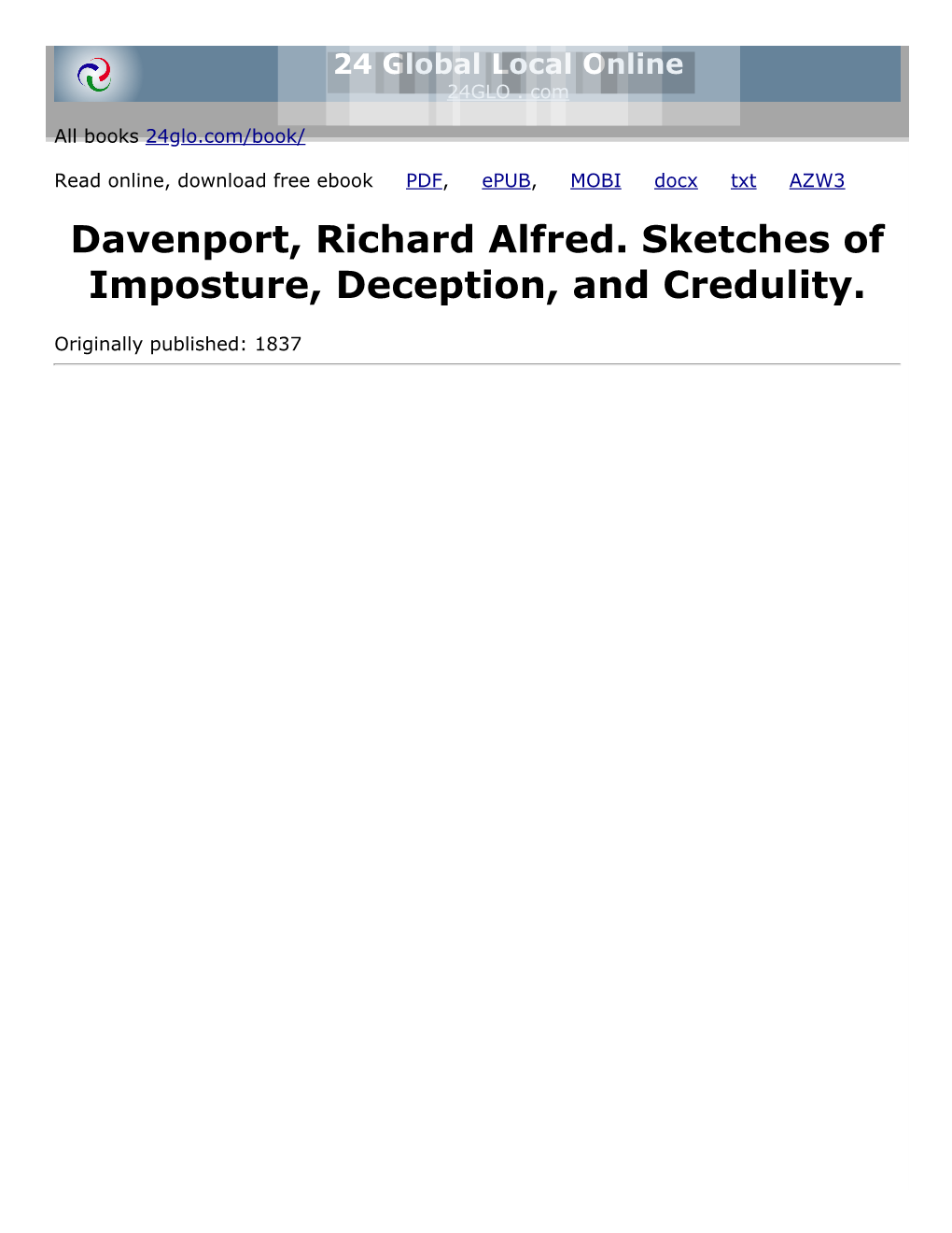 Davenport, Richard Alfred. Sketches of Imposture, Deception, and Credulity