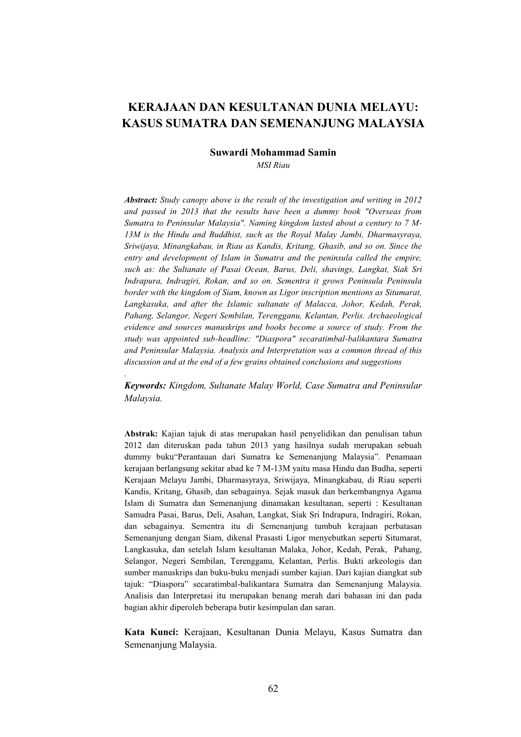 Kerajaan Dan Kesultanan Dunia Melayu: Kasus Sumatra Dan Semenanjung Malaysia