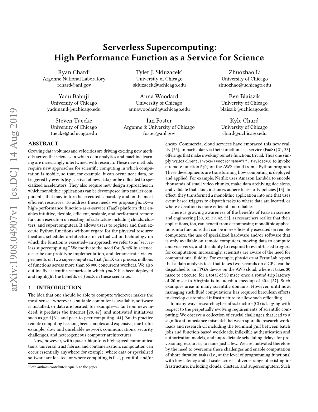 Serverless Supercomputing: High Performance Function As a Service for Science