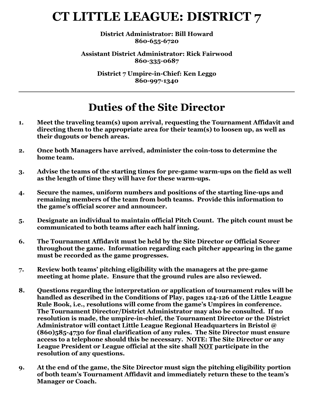 Duties of the Site Director