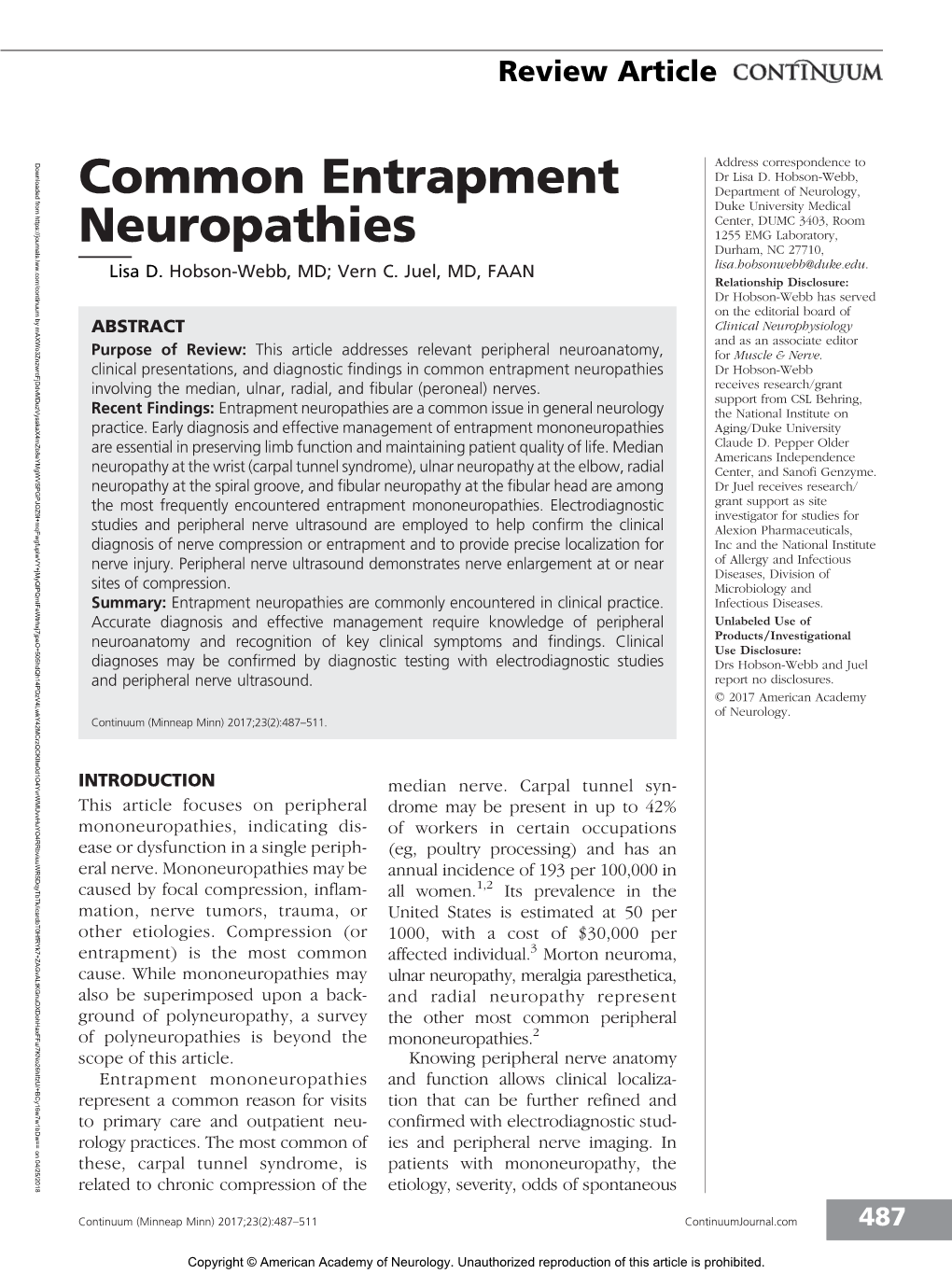Common Entrapment Neuropathies