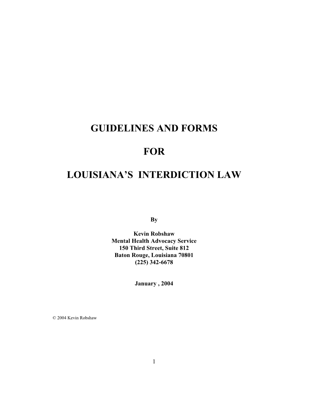 Guidelines and Forms for Louisiana's Interdiction