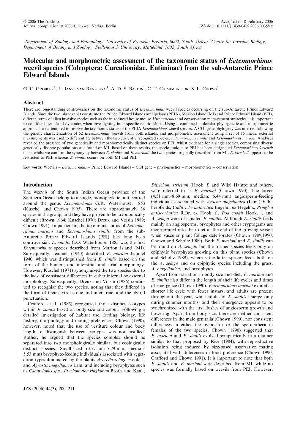 Molecular and Morphometric Assessment of the Taxonomic Status