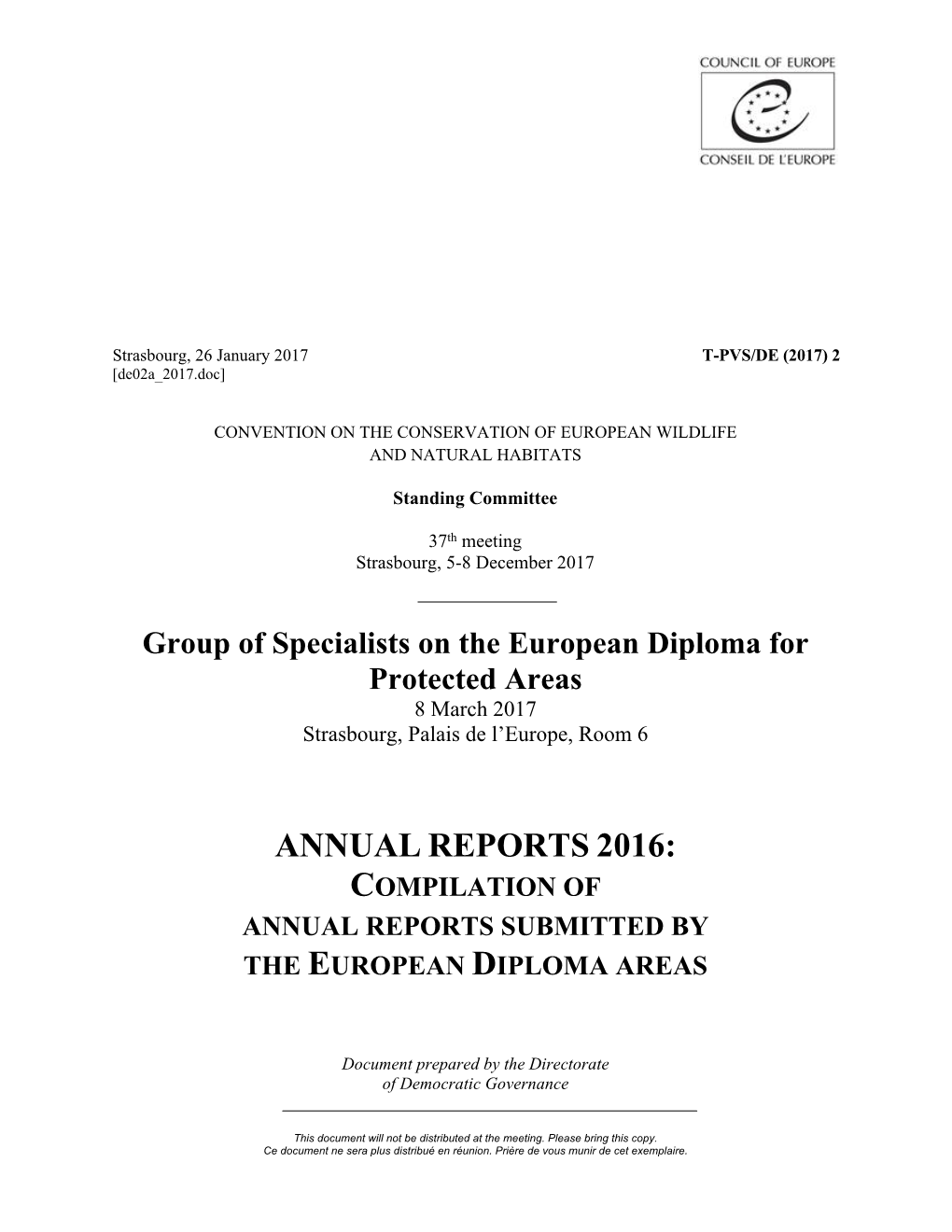 Annual Reports 2016: Compilation of Annual Reports Submitted by the European Diploma Areas