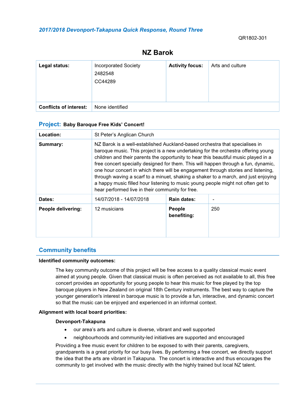 Item 20 Devonport-Takapuna Quick Response, Round Three 2017