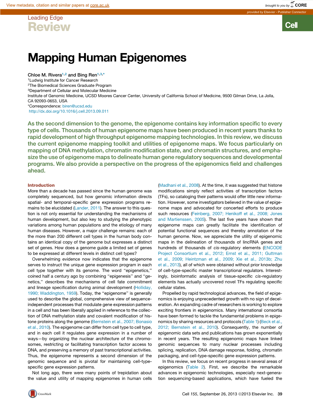 Mapping Human Epigenomes