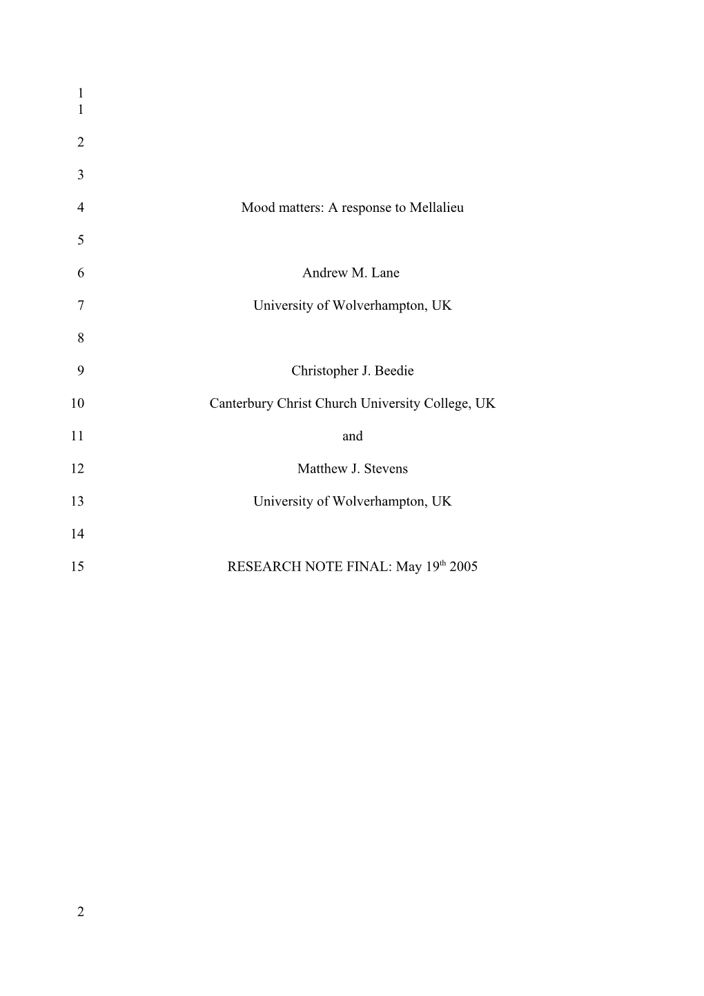 Discriminant Effectiveness of Mood in Predicting Kick Boxing Performance1