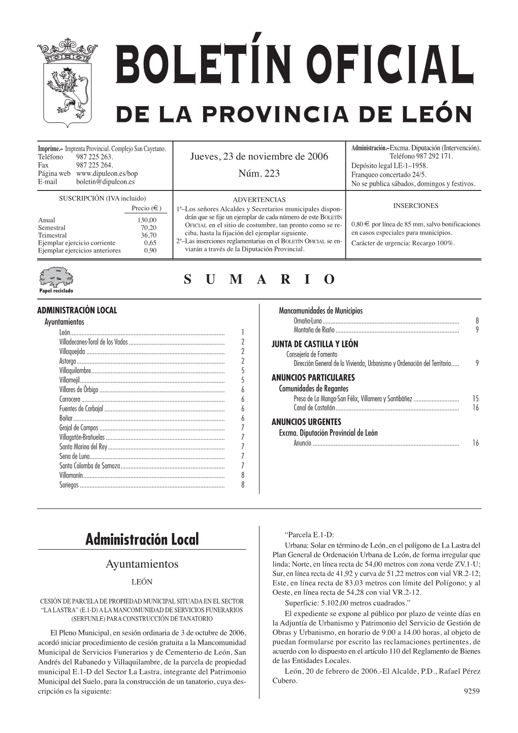 Boletín Oficial De La Provincia De León