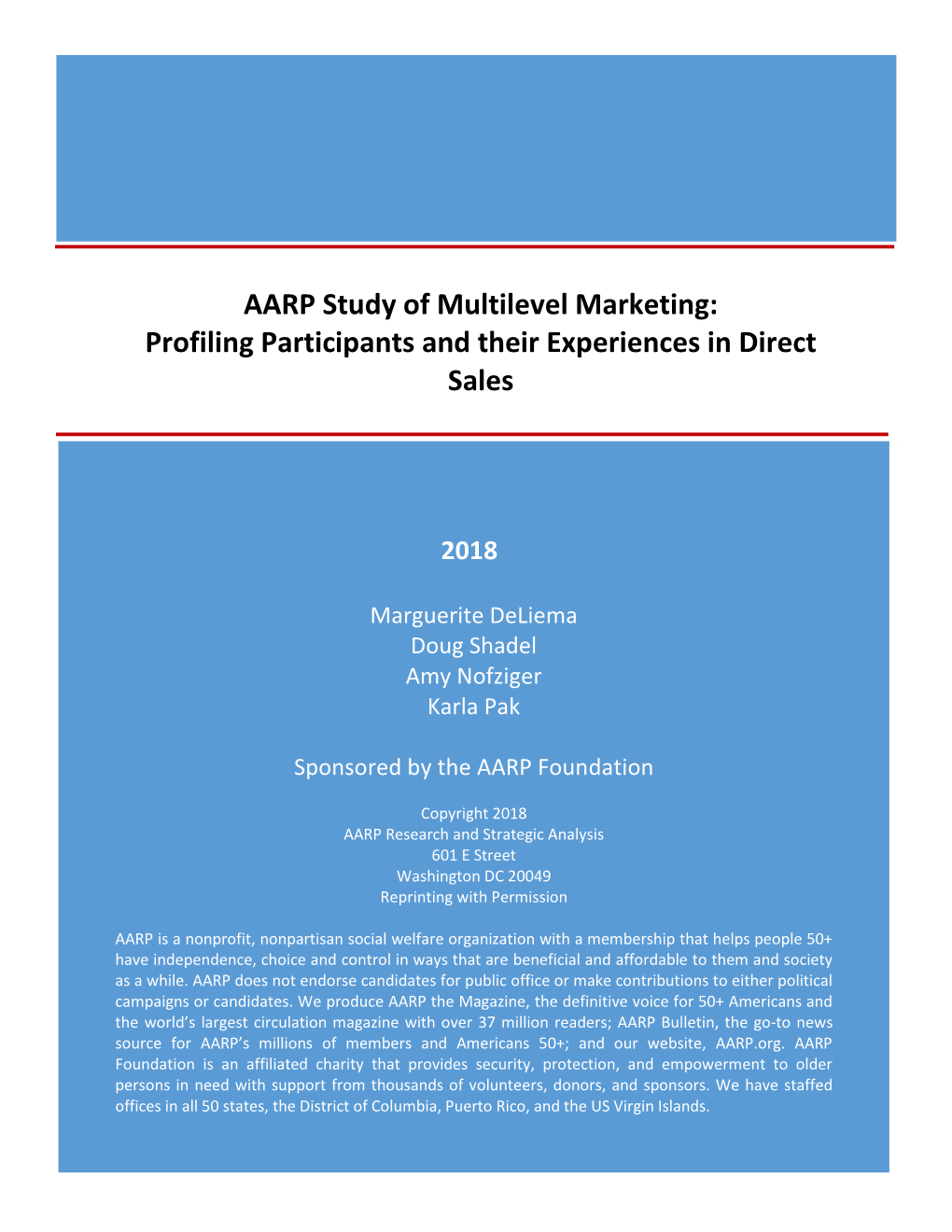 AARP Study of Multilevel Marketing: Profiling Participants and Their Experiences in Direct Sales