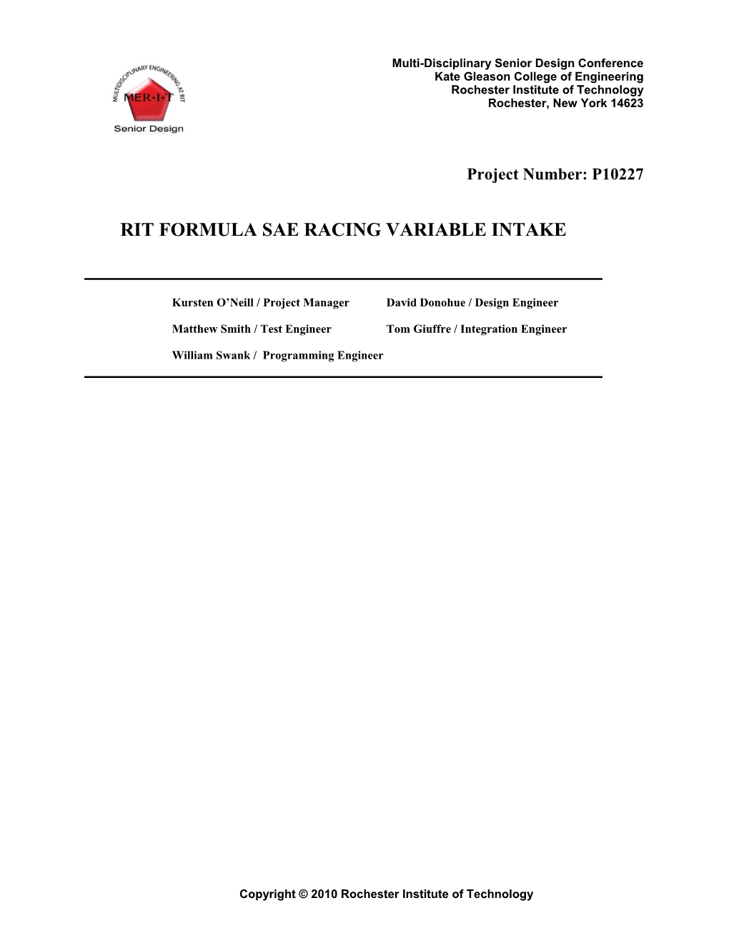 Rit Formula Sae Racing Variable Intake