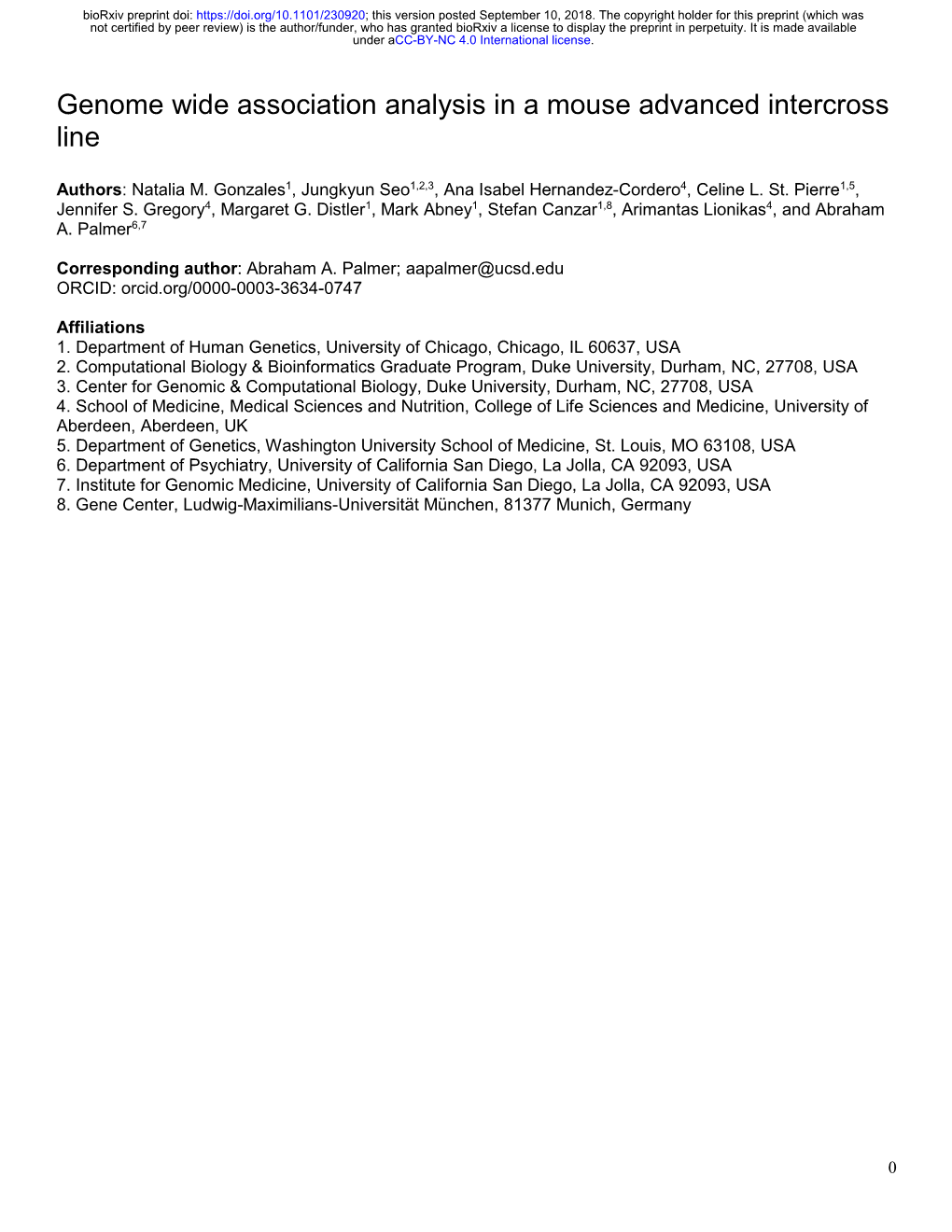 Genome Wide Association Analysis in a Mouse Advanced Intercross Line