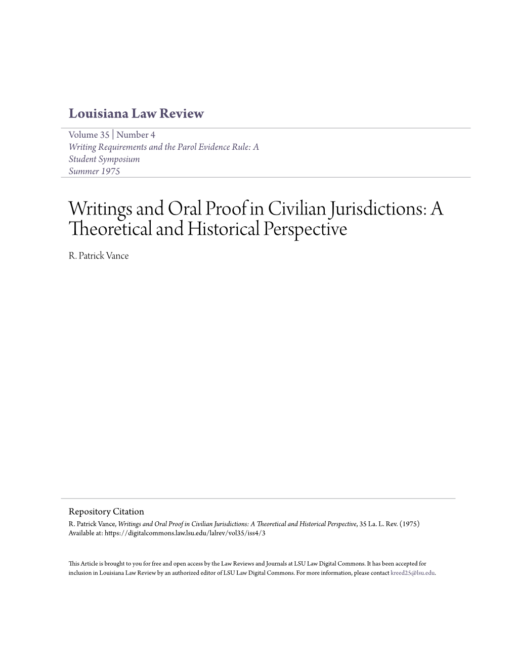 Writings and Oral Proof in Civilian Jurisdictions: a Theoretical and Historical Perspective R