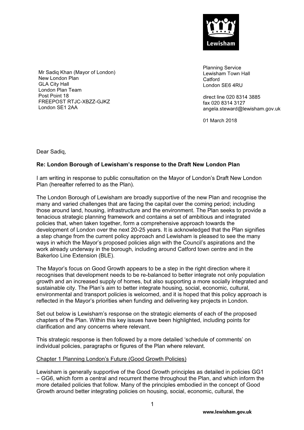 1 Dear Sadiq, Re: London Borough of Lewisham's Response to the Draft