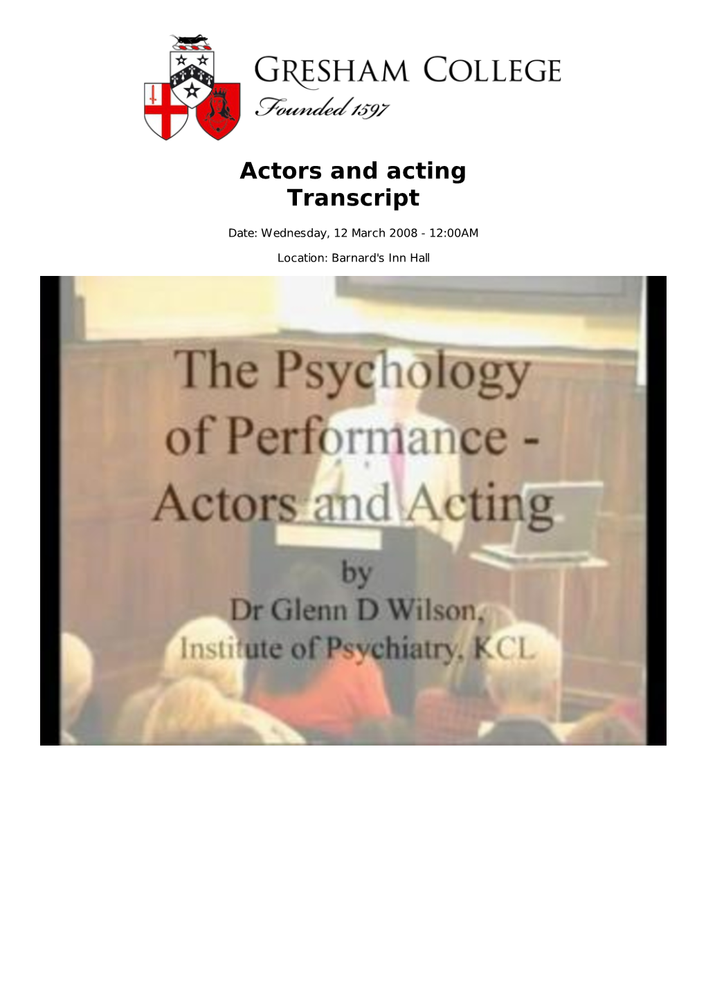 Actors and Acting Transcript