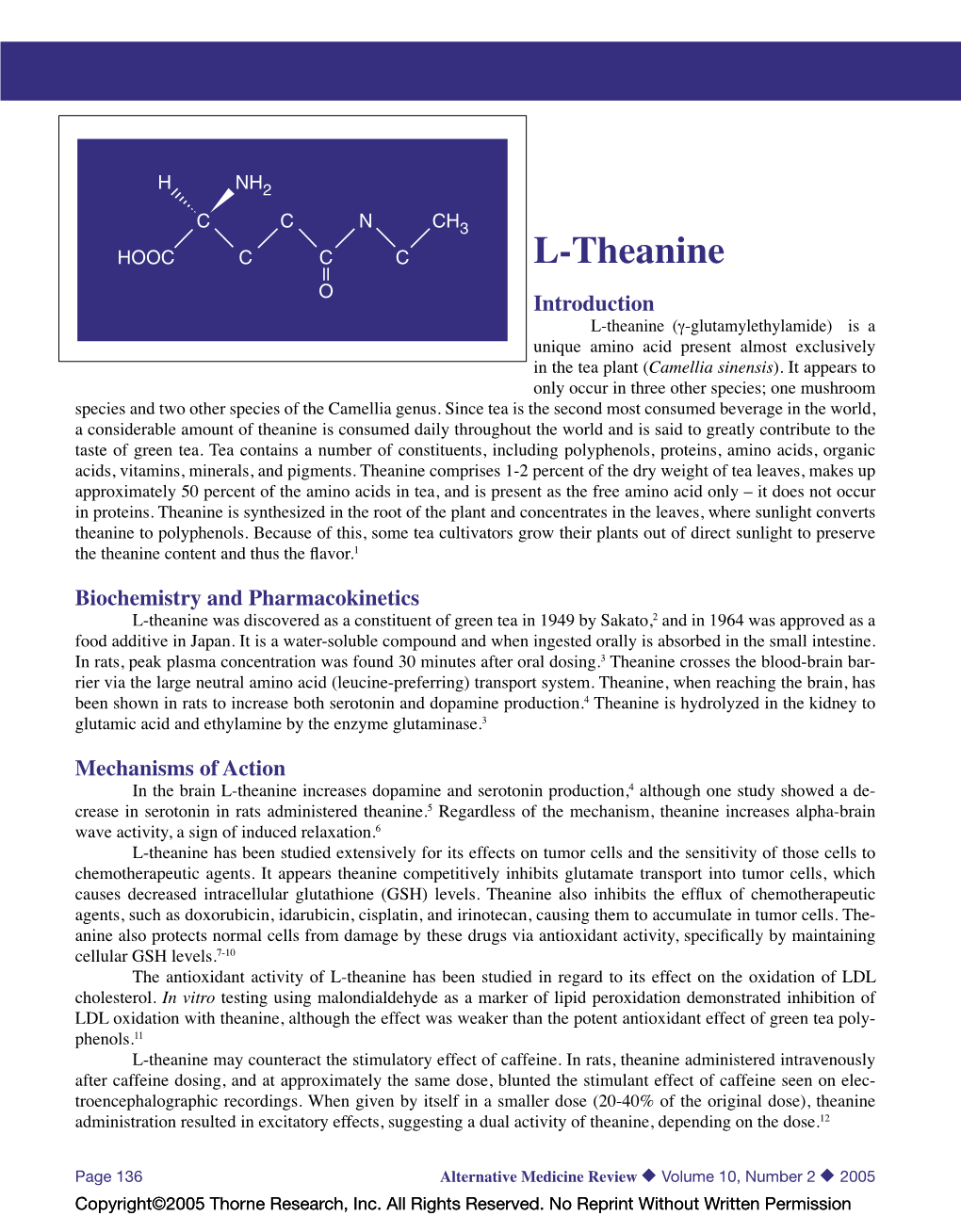 L-Theanine O Introduction L-Theanine (Γ-Glutamylethylamide) Is a Unique Amino Acid Present Almost Exclusively in the Tea Plant (Camellia Sinensis)