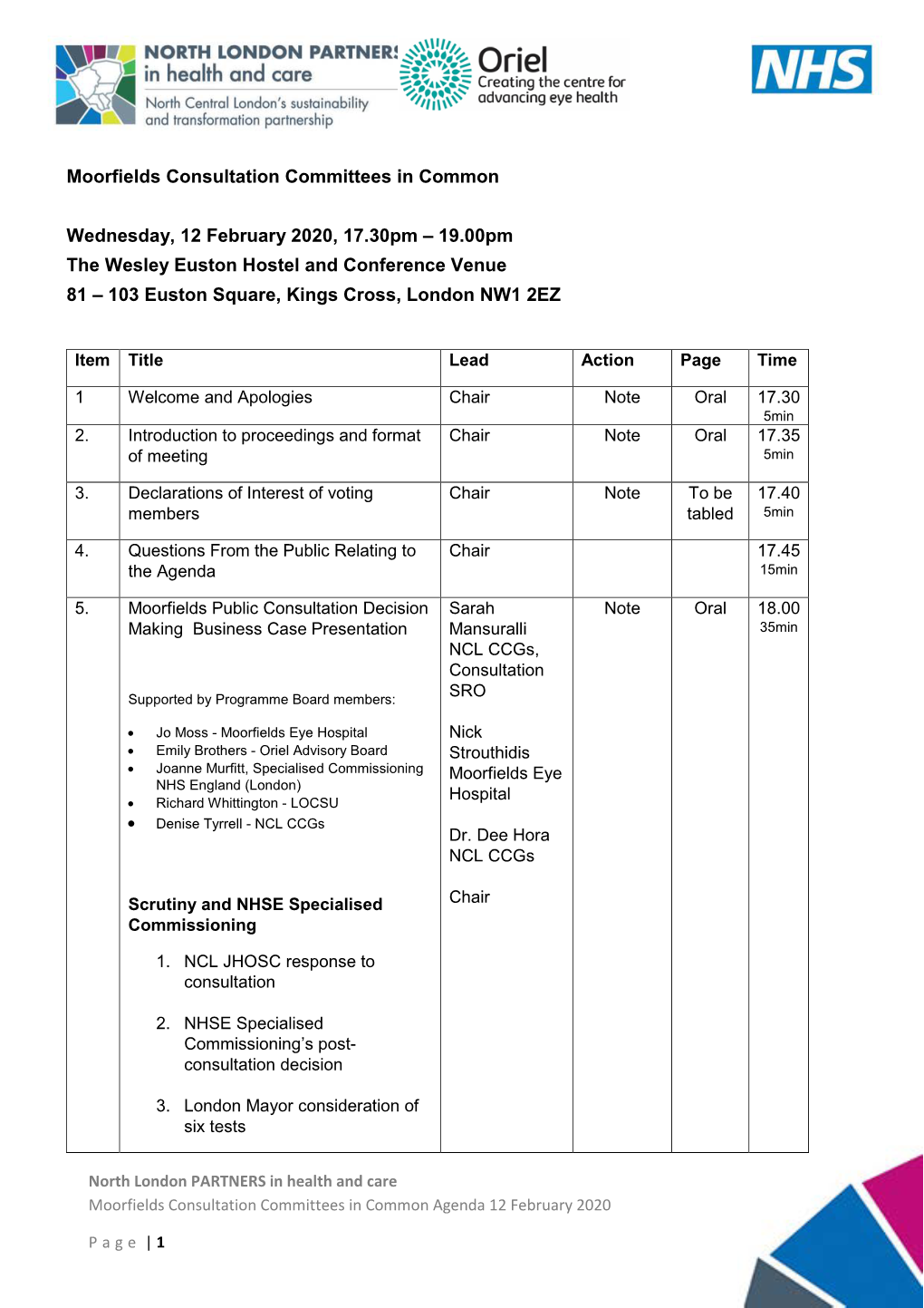 Moorfields Consultation Committees in Common Wednesday, 12