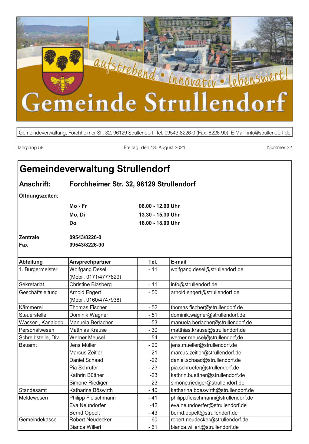 Gemeindeverwaltung Strullendorf Anschrift: Forchheimer Str