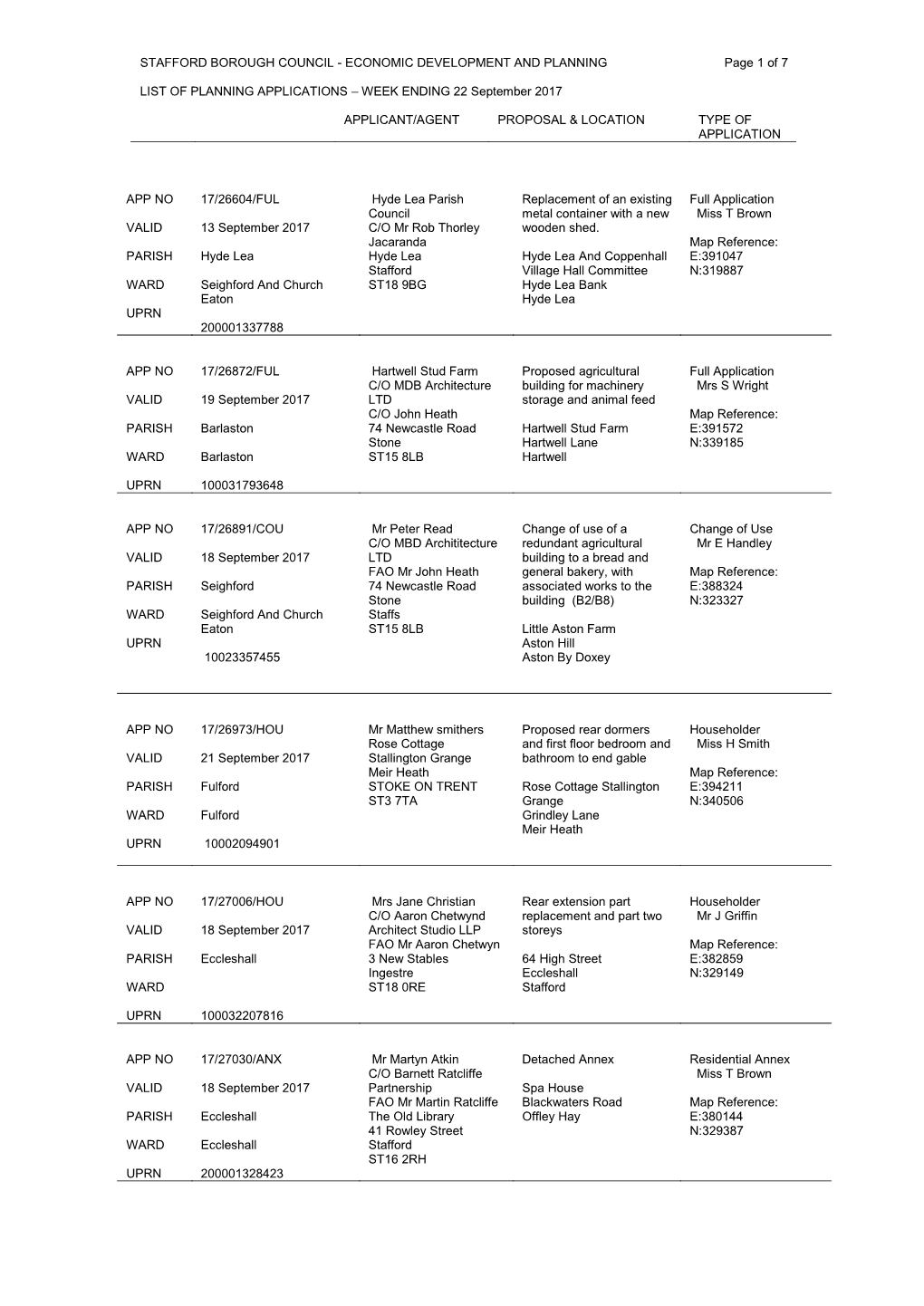 STAFFORD BOROUGH COUNCIL - ECONOMIC DEVELOPMENT and PLANNING Page 1 of 7