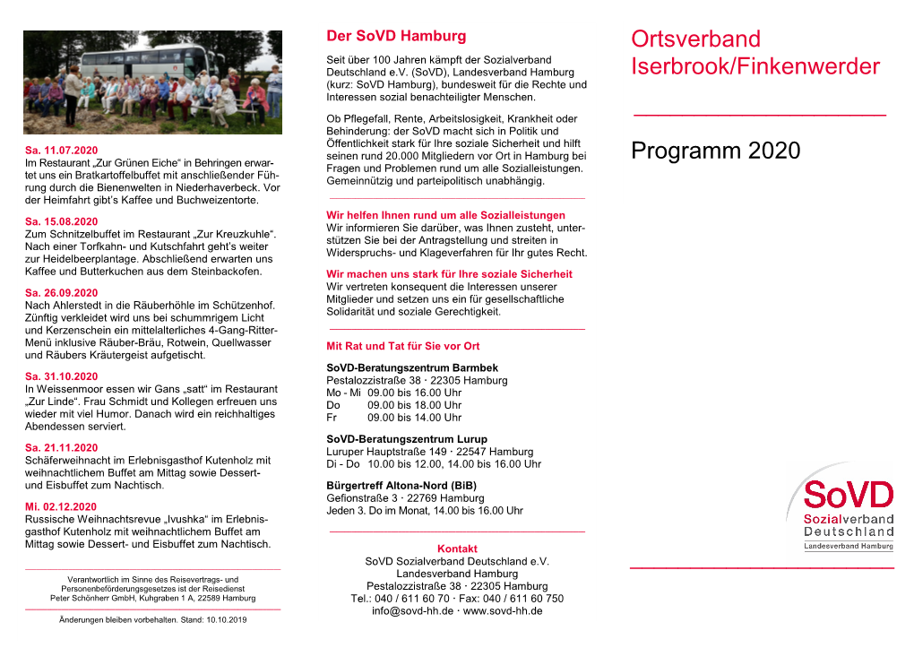 Ortsverband Iserbrook/Finkenwerder Programm 2020