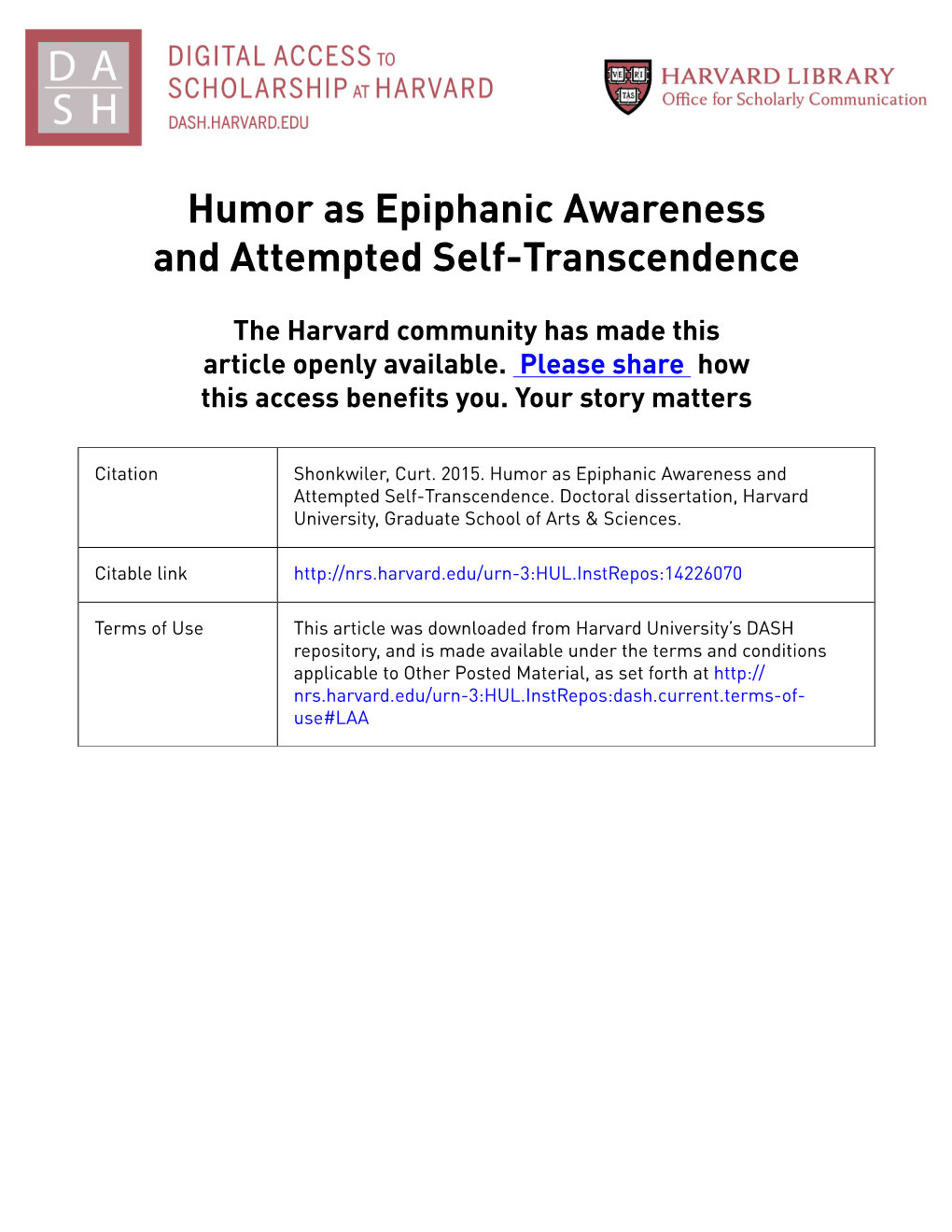 Humor As Epiphanic Awareness and Attempted Self-Transcendence