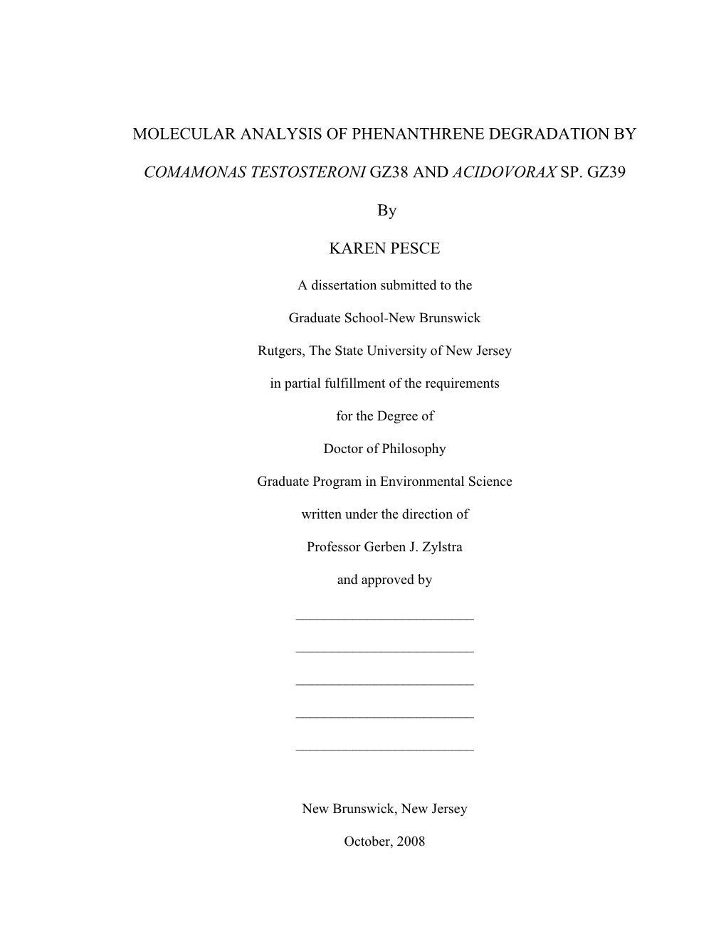 Molecular Analysis of Phenanthrene Degradation By