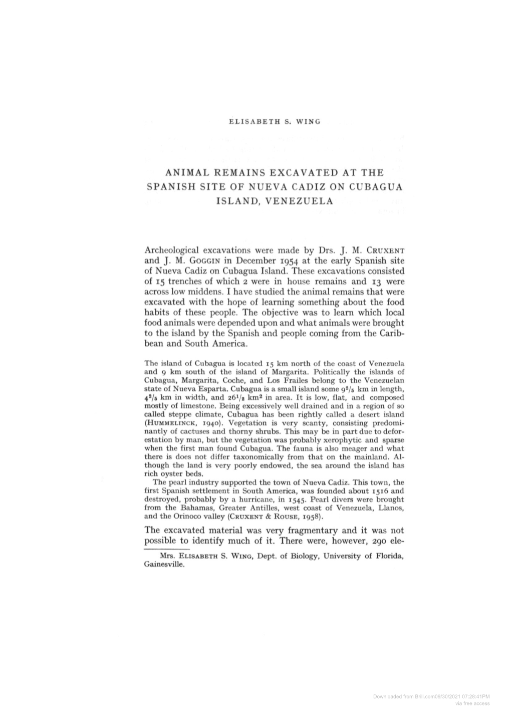 Animal Remains Excavated at the Spanish Site of Nueva Cadiz on Cubagua Island, Venezuela