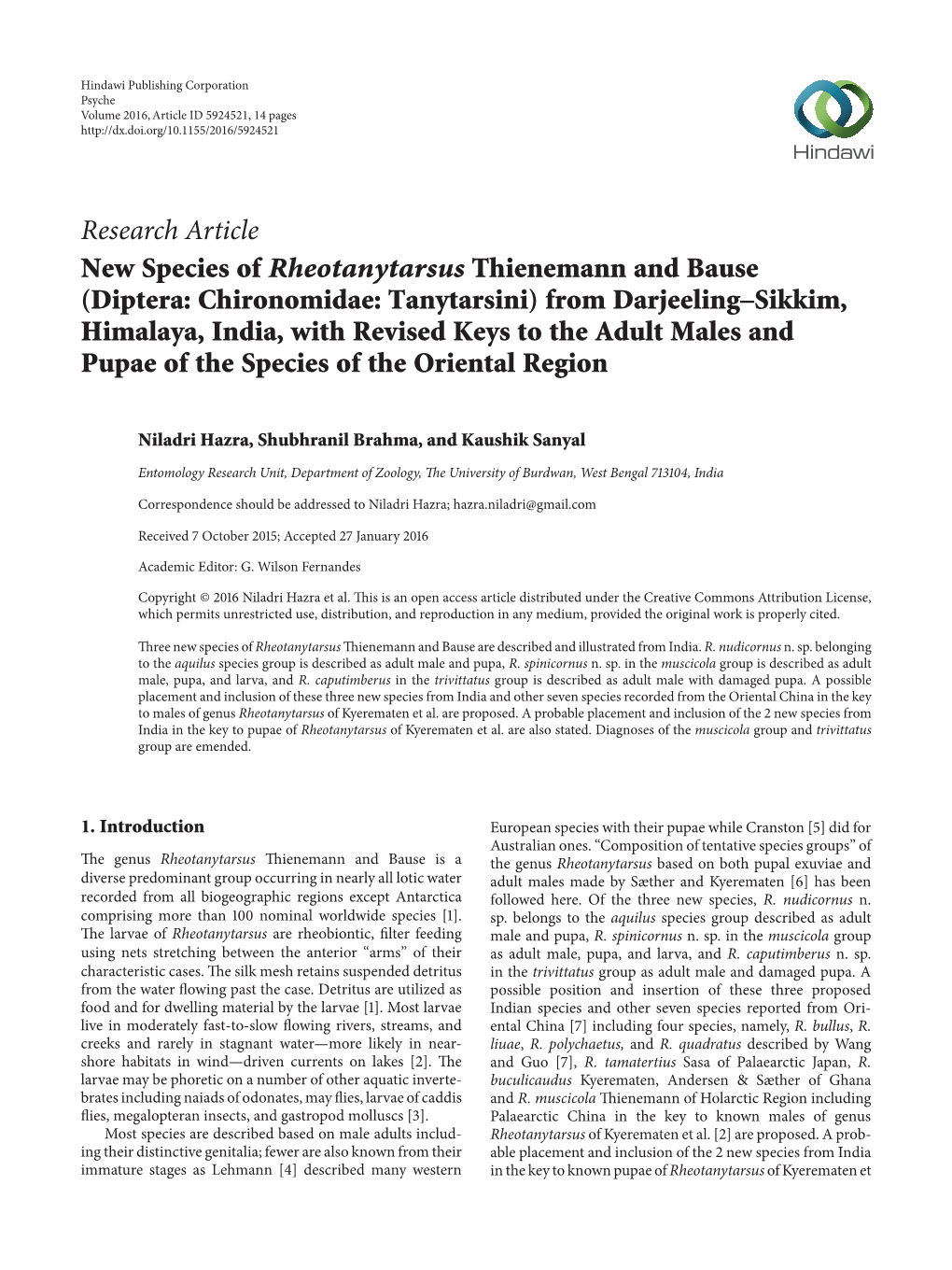 New Species of Rheotanytarsus Thienemann and Bause (Diptera