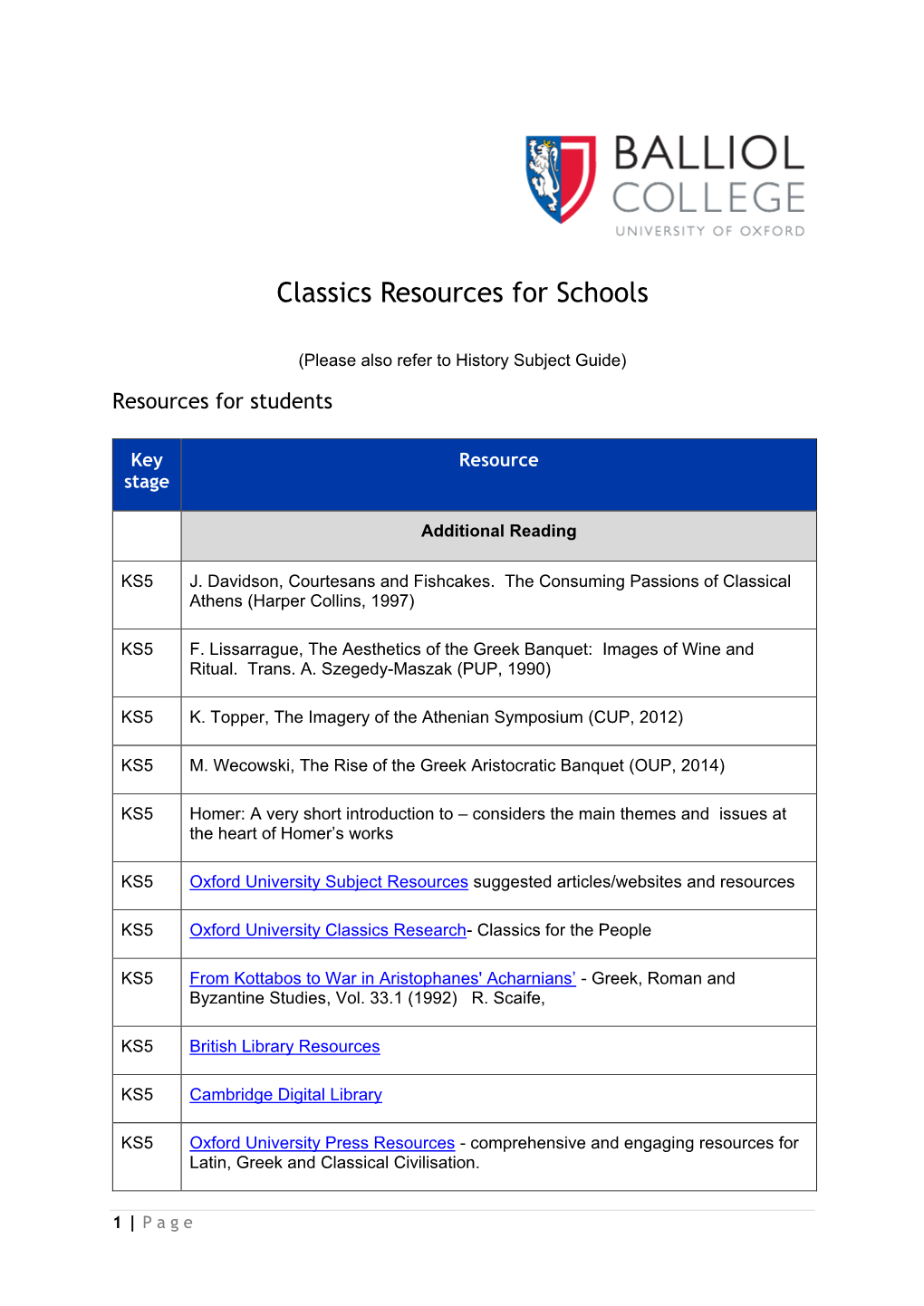 Classics Resources for Schools