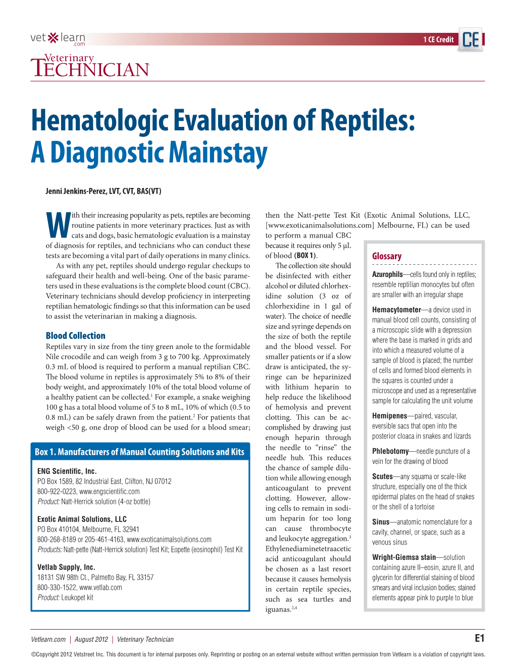 Hematologic Evaluation of Reptiles: a Diagnostic Mainstay