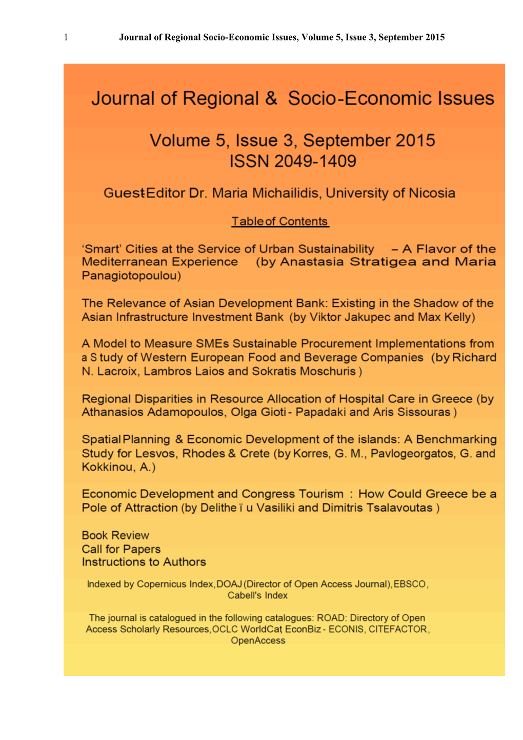 Journal Volume 5, Issue 3, September 2015