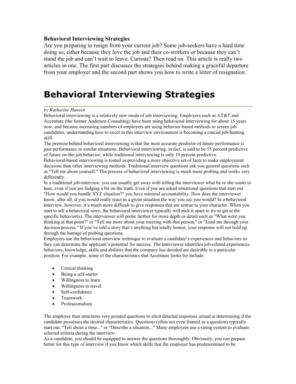 Behavioral Interviewing Strategies