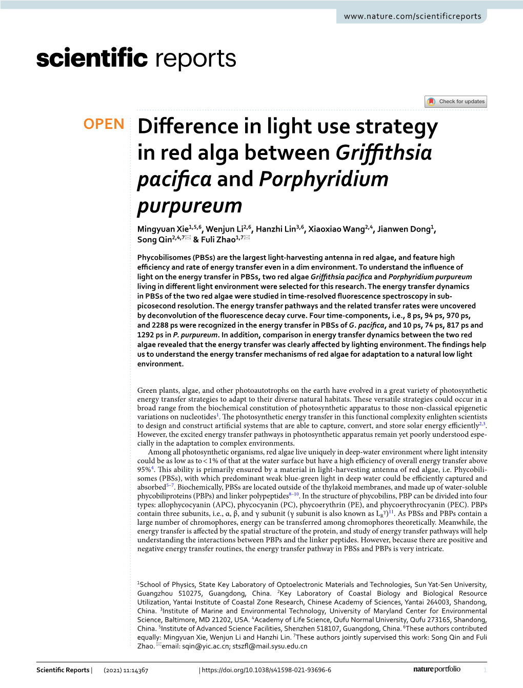 Difference in Light Use Strategy in Red Alga Between Griffithsia Pacifica