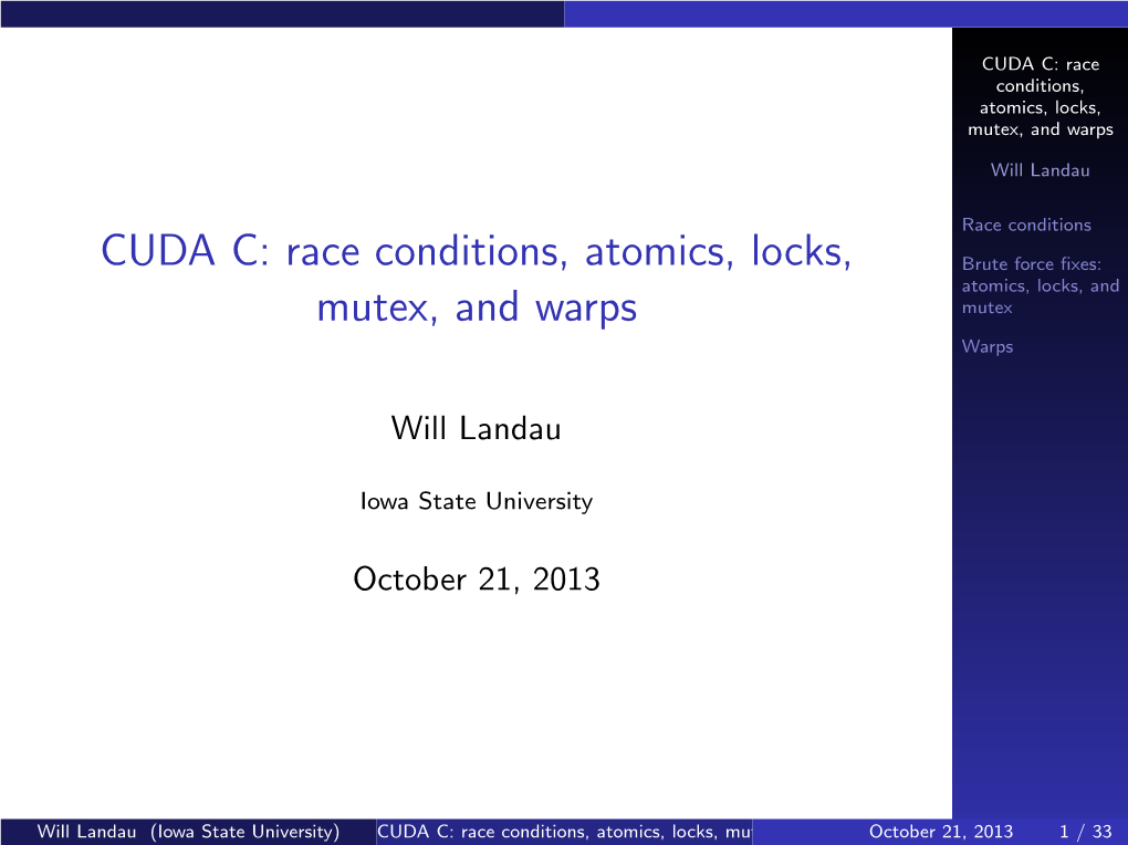 CUDA C: Race Conditions, Atomics, Locks, Mutex, and Warps