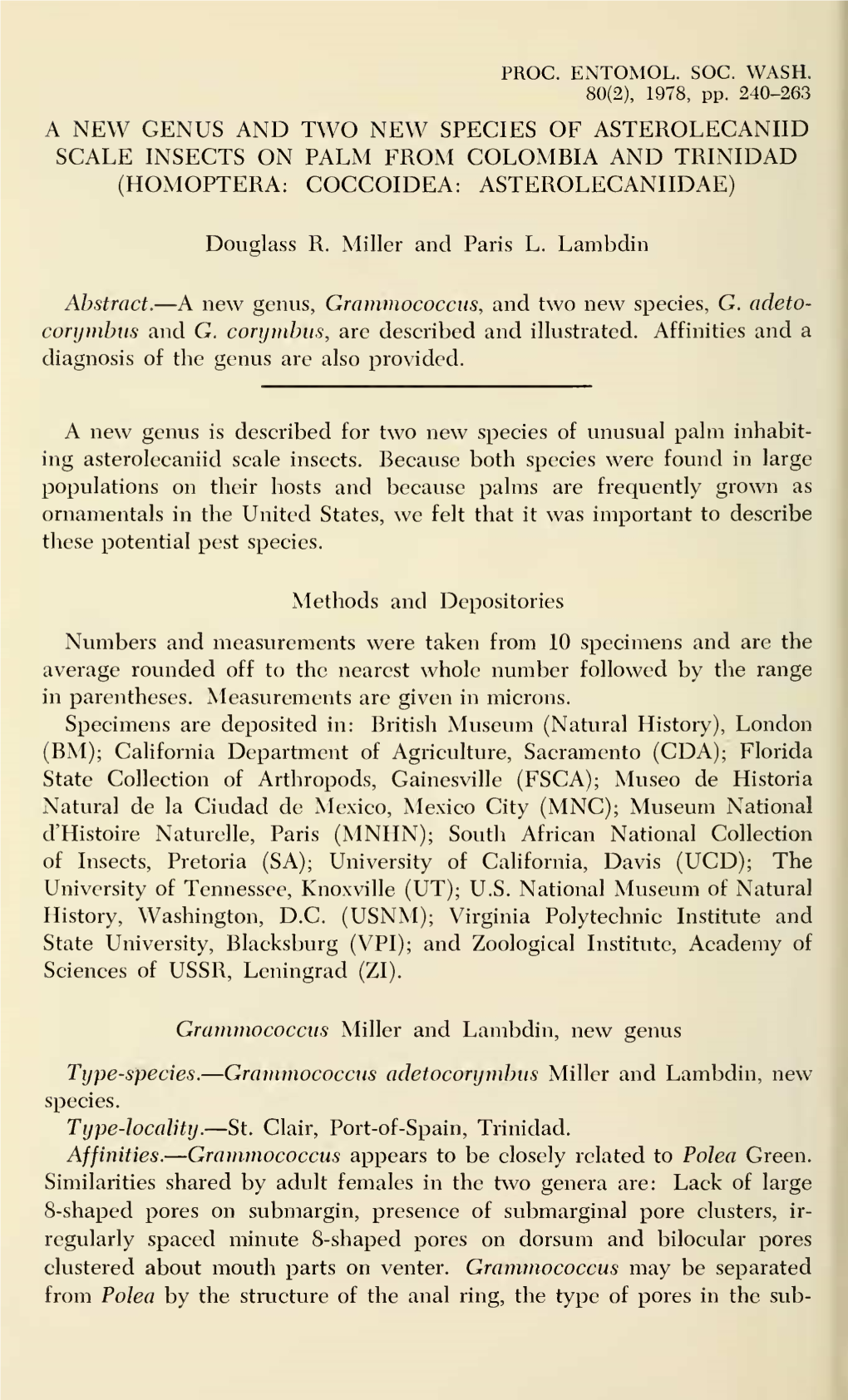 PROCEEDINGS of the ENTOMOLOGICAL SOCIETY of WASHINGTON Marginal Tubular Ducts, Legs with Trochanter and Femur Fused, Antennae Segmented