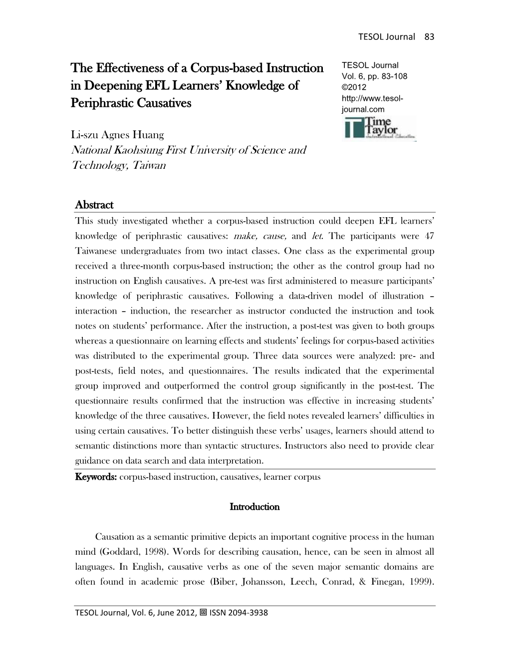 The Effectiveness of a Corpus-Based Instruction in Deepening EFL