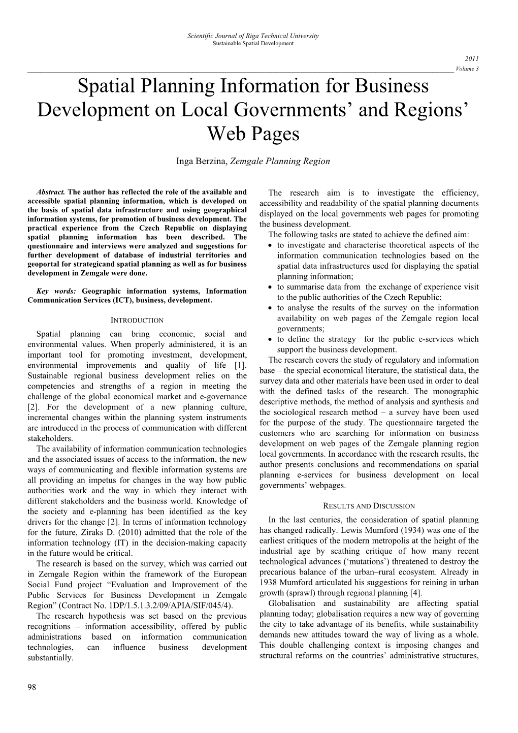 Spatial Planning Information for Business Development on Local Governments’ and Regions’ Web Pages