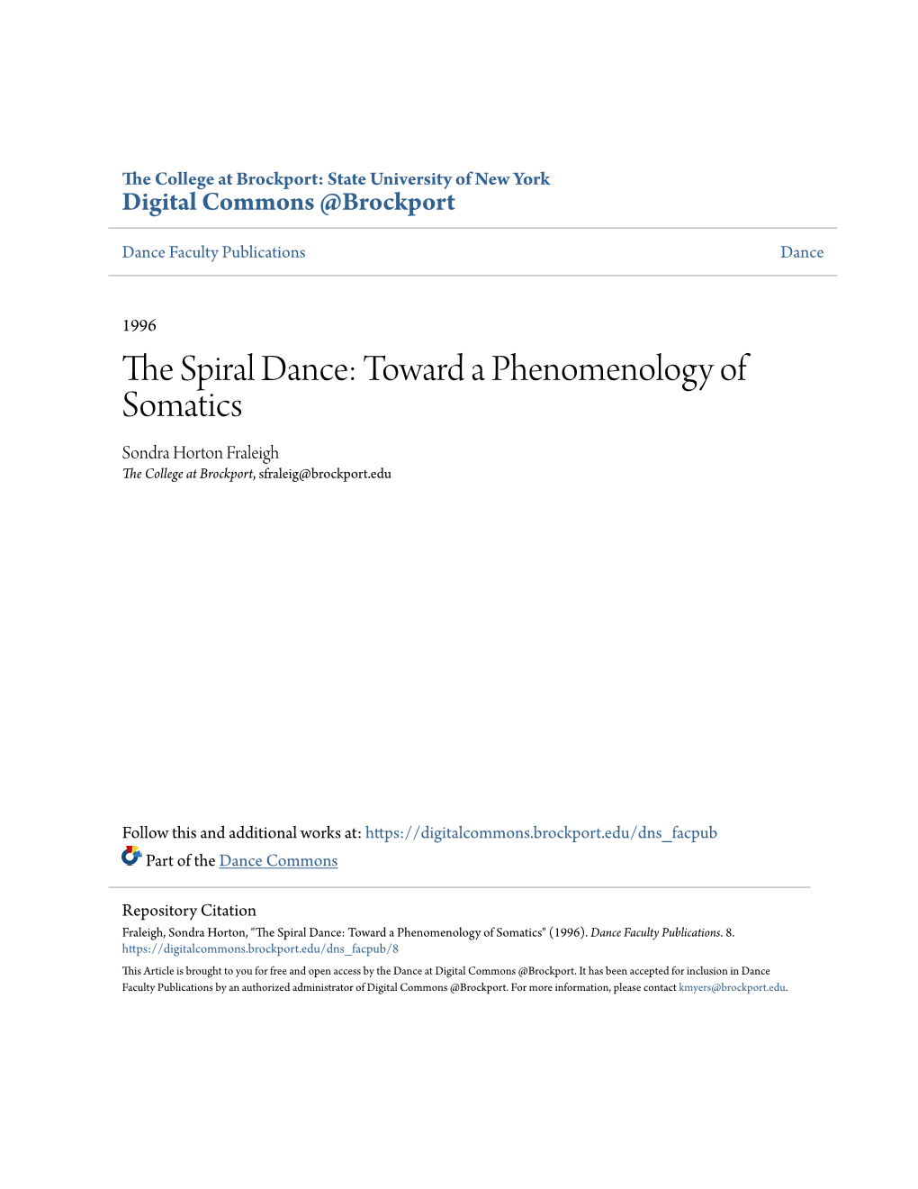 The Spiral Dance: Toward a Phenomenology of Somatics