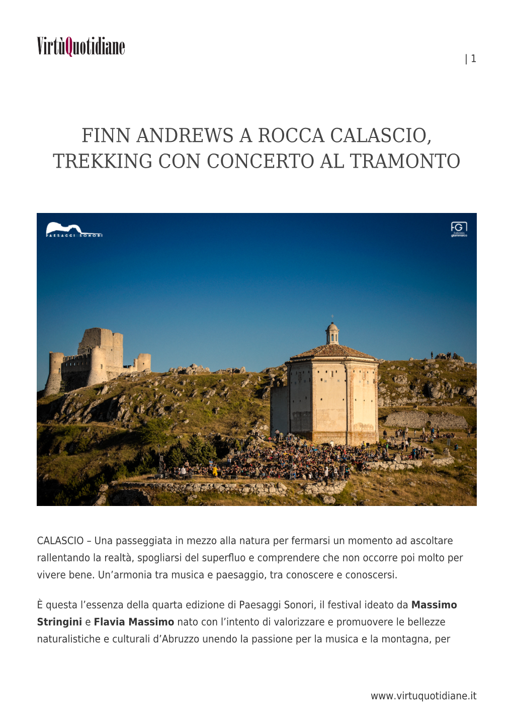 Finn Andrews a Rocca Calascio, Trekking Con Concerto Al Tramonto
