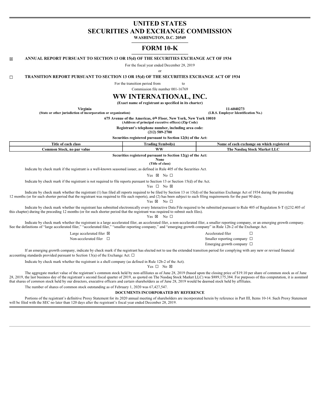 WW INTERNATIONAL, INC. (Exact Name of Registrant As Specified in Its Charter)