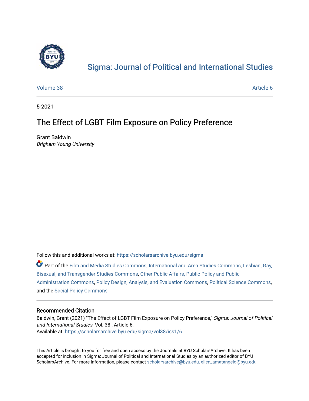 The Effect of LGBT Film Exposure on Policy Preference