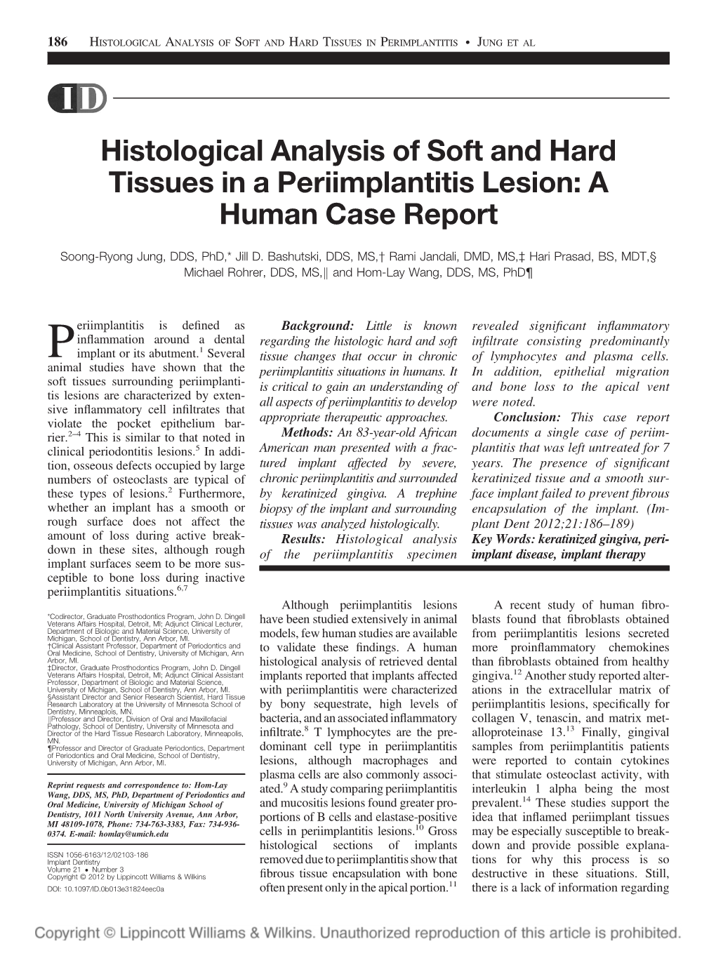 Histological Analysis of Soft and Hard Tissues in a Periimplantitis Lesion: a Human Case Report